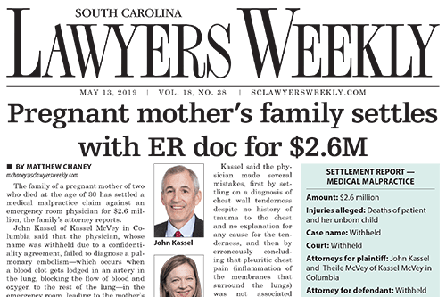 Lawyers Weekly Features Kassel McVey Emergency Room Death Case